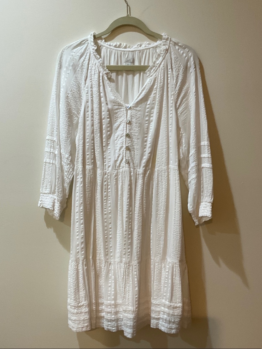 J. Jill White Textured Button-Front Peasant Dress